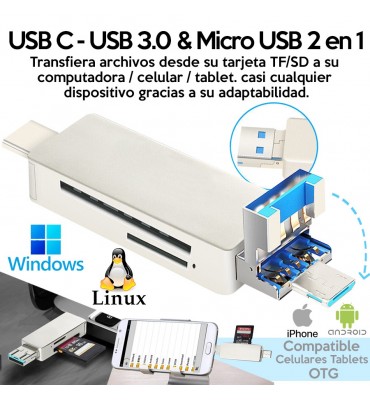 Lector de Tarjetas SD/MicroSD USB C, UHS-I, Compatible con iPhone