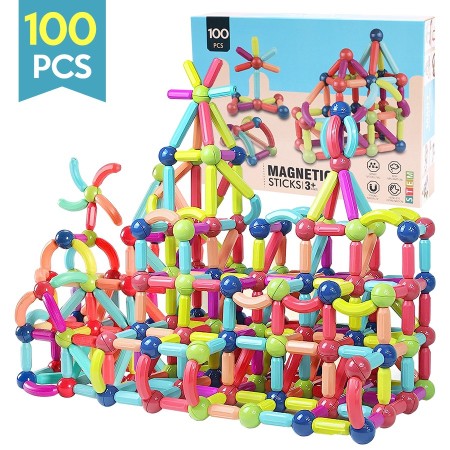 Barras magnéticas y esferas +3 años, 100 piezas