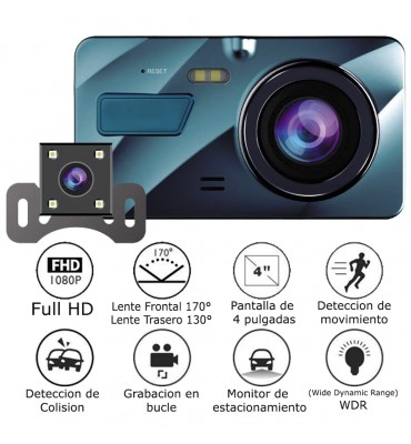  - Grabadora de conducción de automóvil de 4 pulgadas con cámara  de visión trasera 3 en 1 1080P Cámara de tablero de coche DVR Grabación en  bucle G Sensor G Cámara