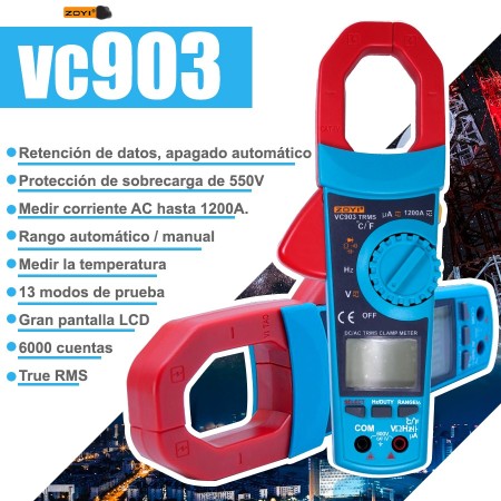 Pinza amperométrica Zotek VC903 1200 A True RMS