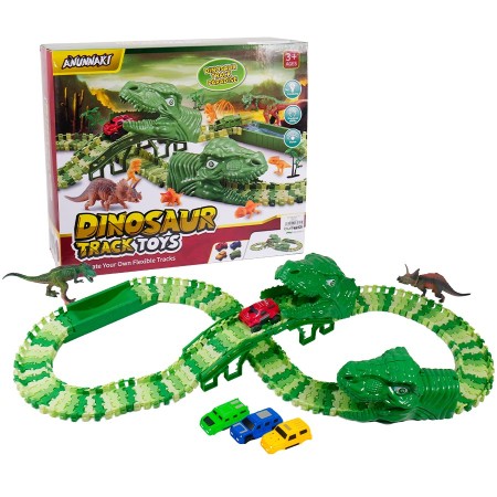 Pista flexible 165 piezas: autos y dinosaurios