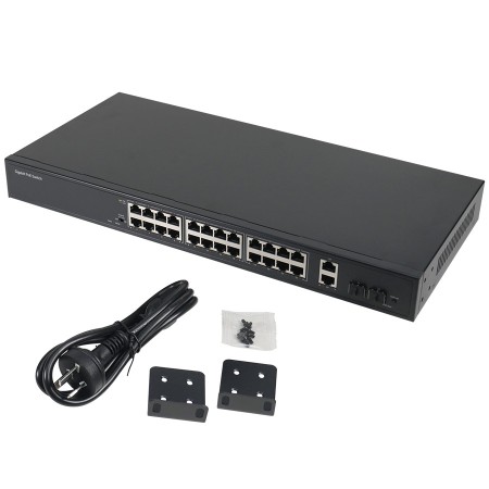 Switch POE de 24 puertos y 2 puertos SFP, 56 Gbps