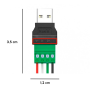 Conector USB 2.0 macho a bornera sin soldadura, 300V 8A
