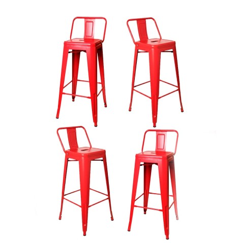 4 Banquetas Metálicas Tolix con Respaldo, Diseño Industrial