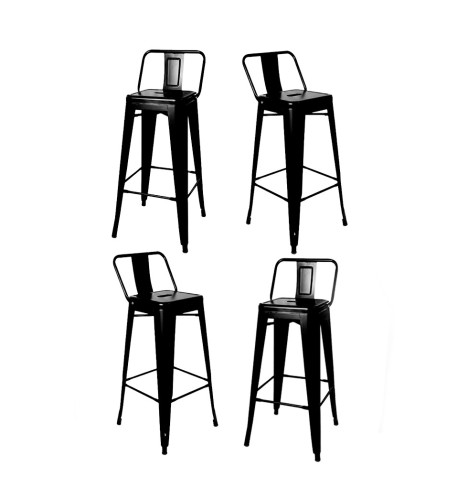 4 Banquetas Metálicas Tolix con Respaldo, Diseño Industrial