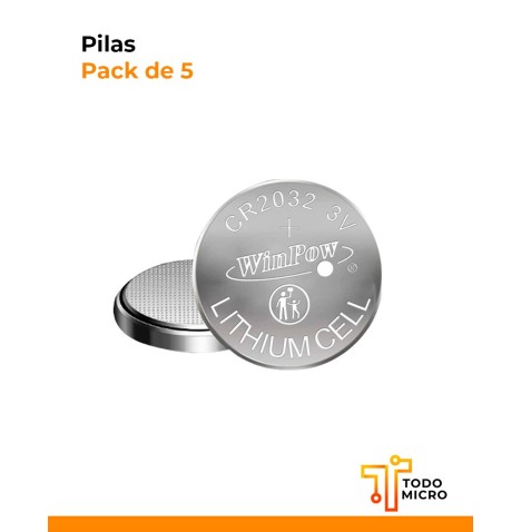 Pilas CR2032 de litio 3V, pack x 5 unidades