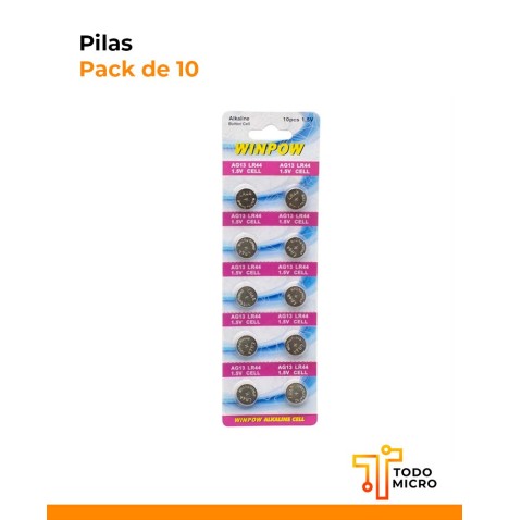 Pilas LR44 AG13 alcalinas, pack x 10 unidades