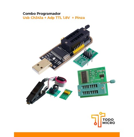 Combo Programador Usb Ch341a + Adp TTL 1.8V  + Pinza