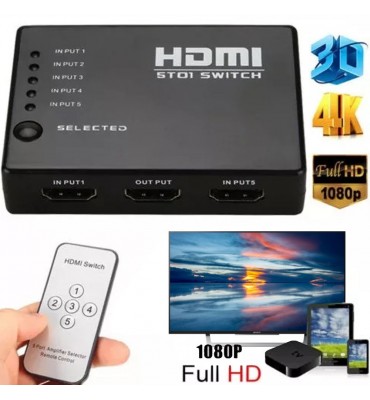 Switch HDMI de 5 puertos con control remoto