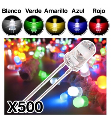 Set de leds 5mm Rojo, amarillo, azul, blanco, verde 100 por color