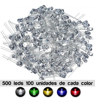 Set de leds 5mm Rojo, amarillo, azul, blanco, verde 100 por color