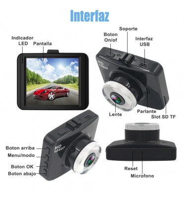 Camara para tablero de auto dashcamera 1080p camara trasera g-sensor y deteccion de movimiento