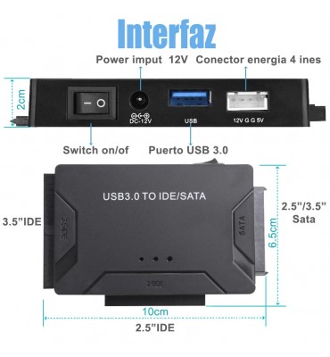 Adaptador USB 3.0 a SATA e IDE para discos de 2.5 y 3.5