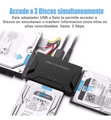 Adaptador USB 3.0 a SATA e IDE para discos de 2.5 y 3.5