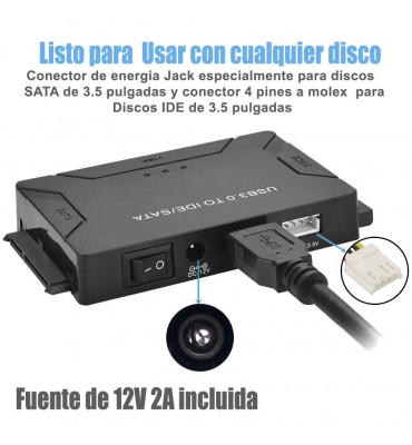 Adaptador USB 3.0 a SATA e IDE para discos de 2.5 y 3.5