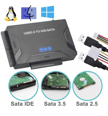 Adaptador USB 3.0 a SATA e IDE para discos de 2.5 y 3.5