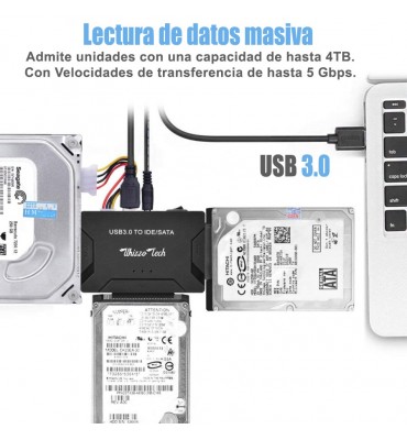 Adaptador USB 3.0 a SATA e IDE para discos de 2.5 y 3.5