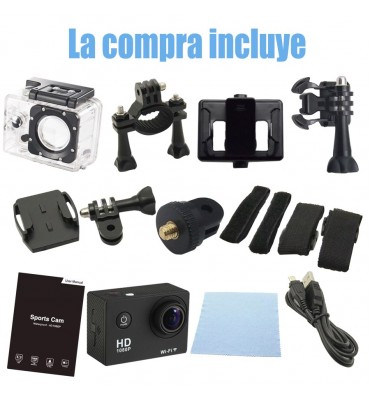 Camara deportiva sumergible fullHD 1080p con wifi