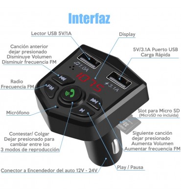 Kit de manos libres Bluetooth para coche, Audio Bluetooth 5,0 para coche,  receptor Bluetooth auxiliar para coche, receptor de música Bluetooth para  coche, respuesta rápida