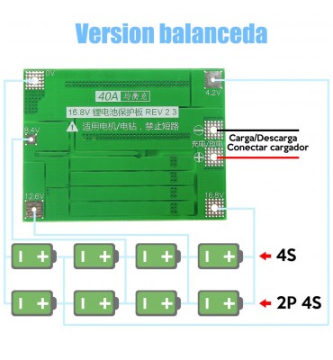 Proteccion y Cargador de bateria de litio hasta 4 celdas 16.8V