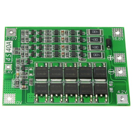 Placa BMS litio 4 celdas 16.8V, protección y balanceo 40A
