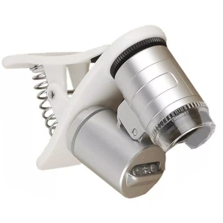 Microscopio 60X con clip para celular, LED y luz UV