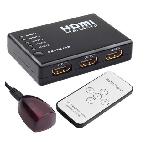 Switch HDMI 5 en 1 con control remoto y 4K