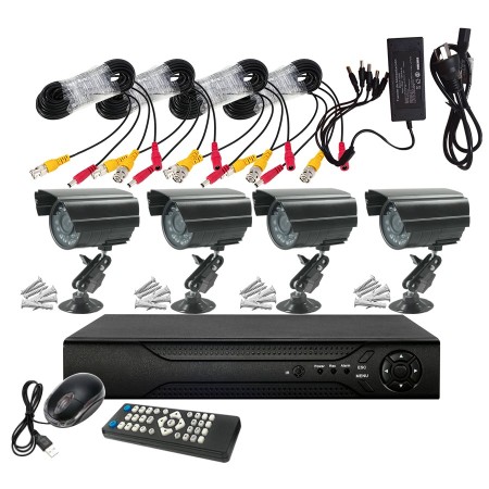Kit DVR 4 canales H.264 con 4 cámaras IP66 y cables