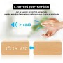 Reloj LED de madera con cargador inalámbrico Qi