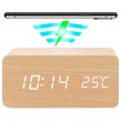 Reloj LED de madera con cargador inalámbrico Qi
