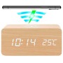 Reloj LED de madera con cargador inalámbrico Qi