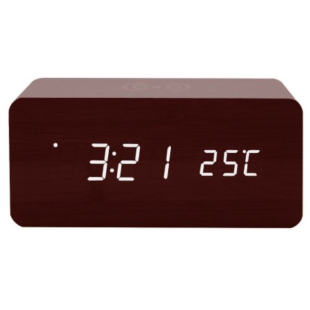 Reloj LED de madera con cargador inalámbrico Qi