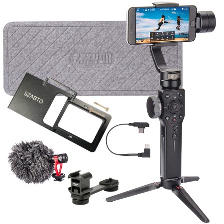 Gimbal Zhiyun Smooth 4 con micrófono y accesorios